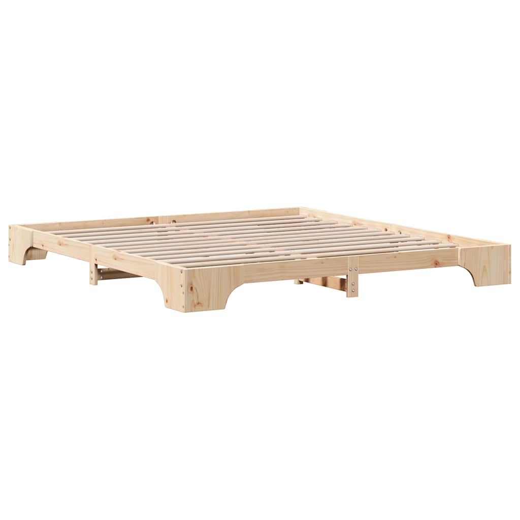 Estructura de cama de madera maciza de pino natural, 200 × 200 cm - 7