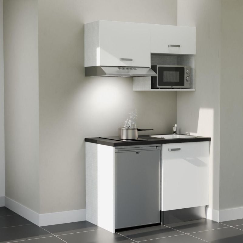 Kitchenette modèle K02 - Façades Blanc - Plan de travail Noir texturé ...