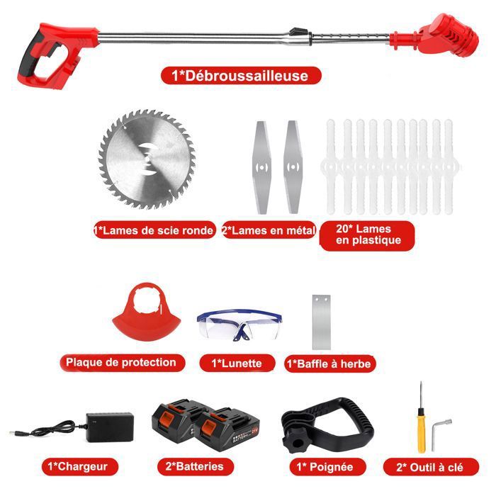 Coupe-Bordures Sans Fil 21V avec 2 Batteries, Chargeur, Largeur de Coupe 10 cm, Léger et Sécurisé - 5
