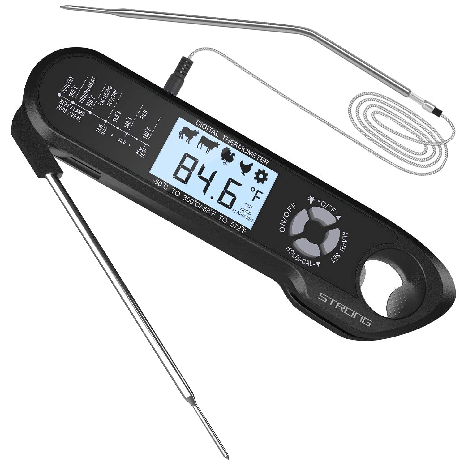Thermomètre Numérique Cuisine Avec Sonde – Pour Barbecue, Viandes, Aliments – Affichage Digital Argenté