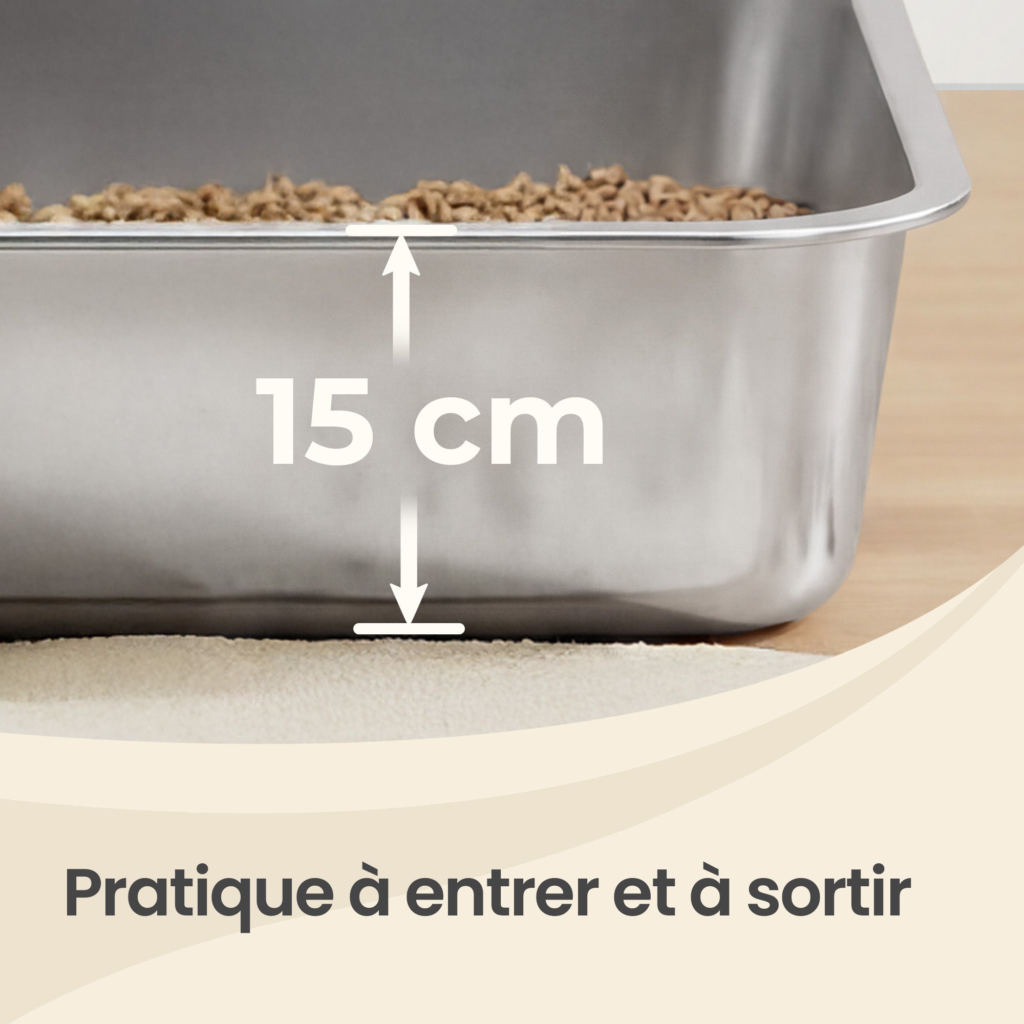 Bac à Litière pour Chats en Acier Inoxydable, Ouvert, pour Chats de Taille Moyenne et Grande, 50 x 35 x 15 cm, Argent - 6