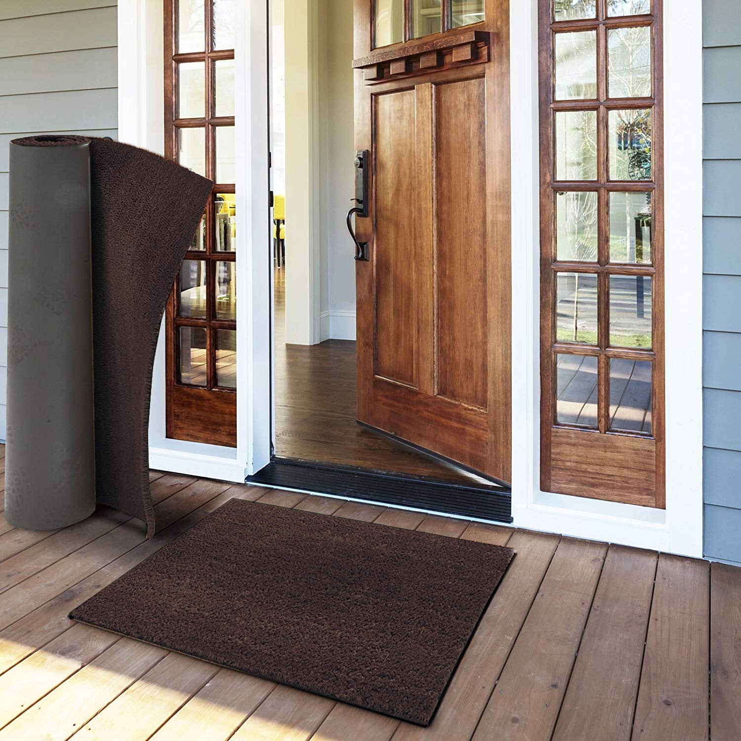 Paillasson Coco Naturel 100x200 cm Coloré Antidérapant Sur Mesure Tapis D'Entrée Marron - 4