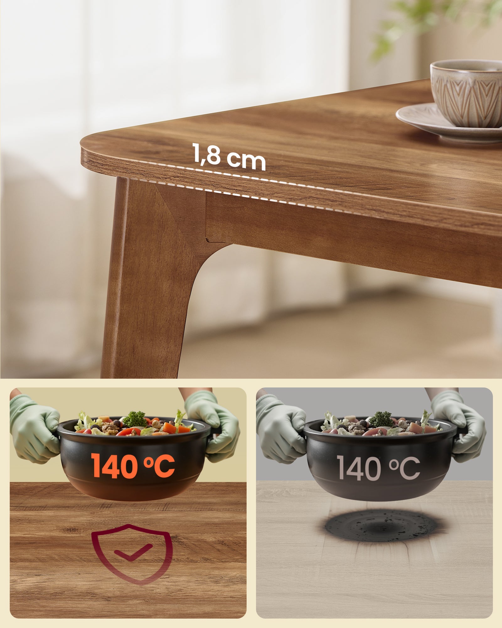 Table de Salle à Manger, Plateau Extensible, Capacité de Charge de 120 kg, pour Salle à Manger, Bureau ou Espace de Travail, Design Épuré, Marron Miel - 3