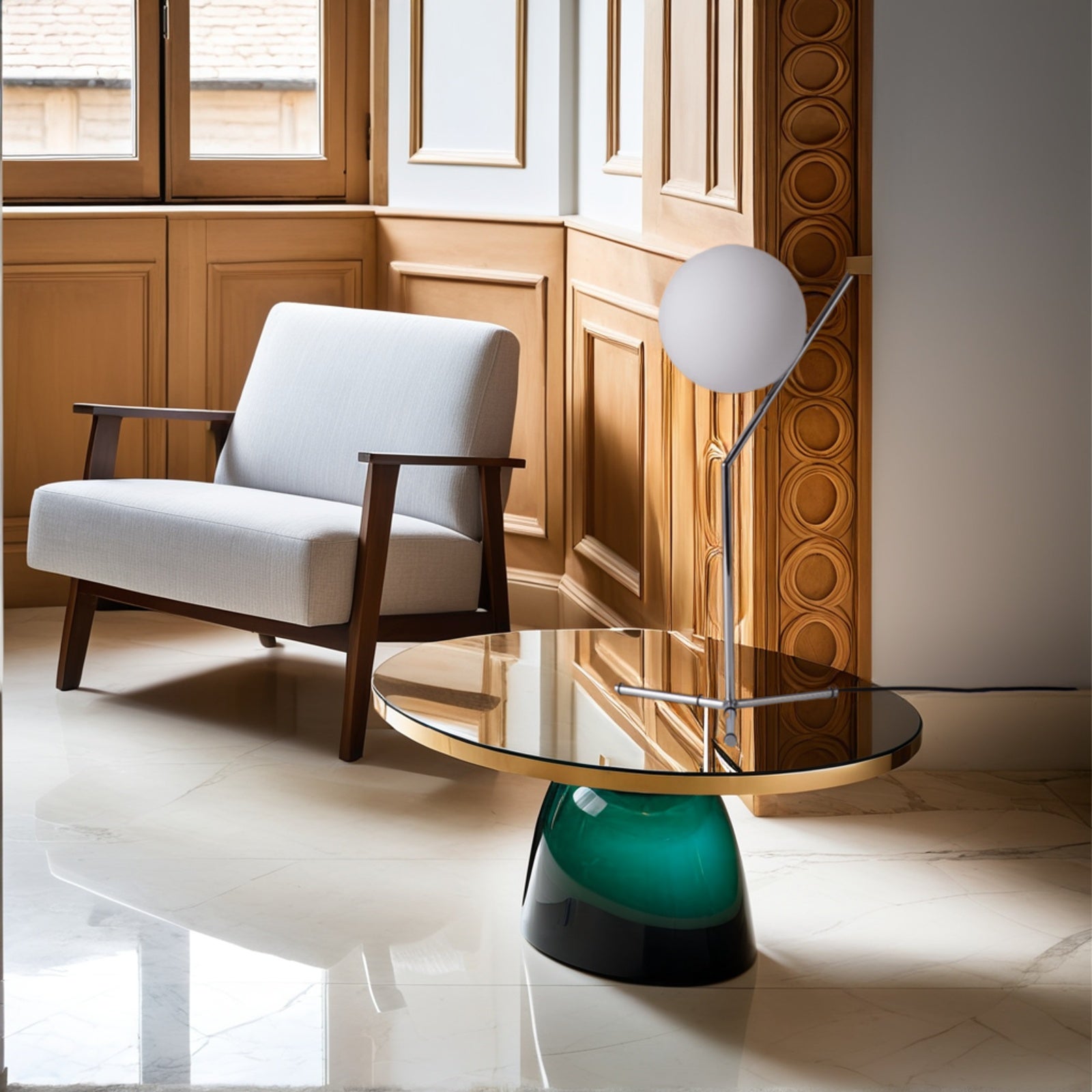 Lampada da Tavolo Sfera in Vetro e Alluminio Argento: Illuminazione Notturna per Camere da Letto e Soggiorni E27 Ø18cm 