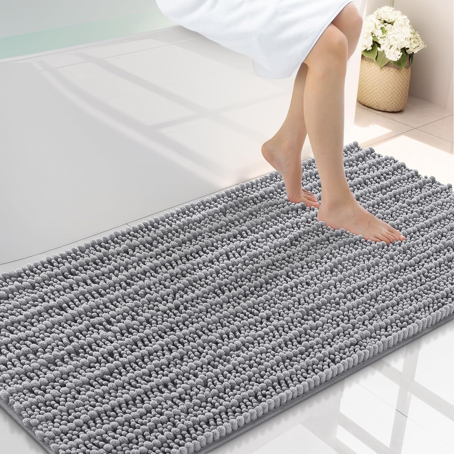 HOMEK Tapis De Bain Chenille 90x120cm - Super Absorbant Antidérapant Doux