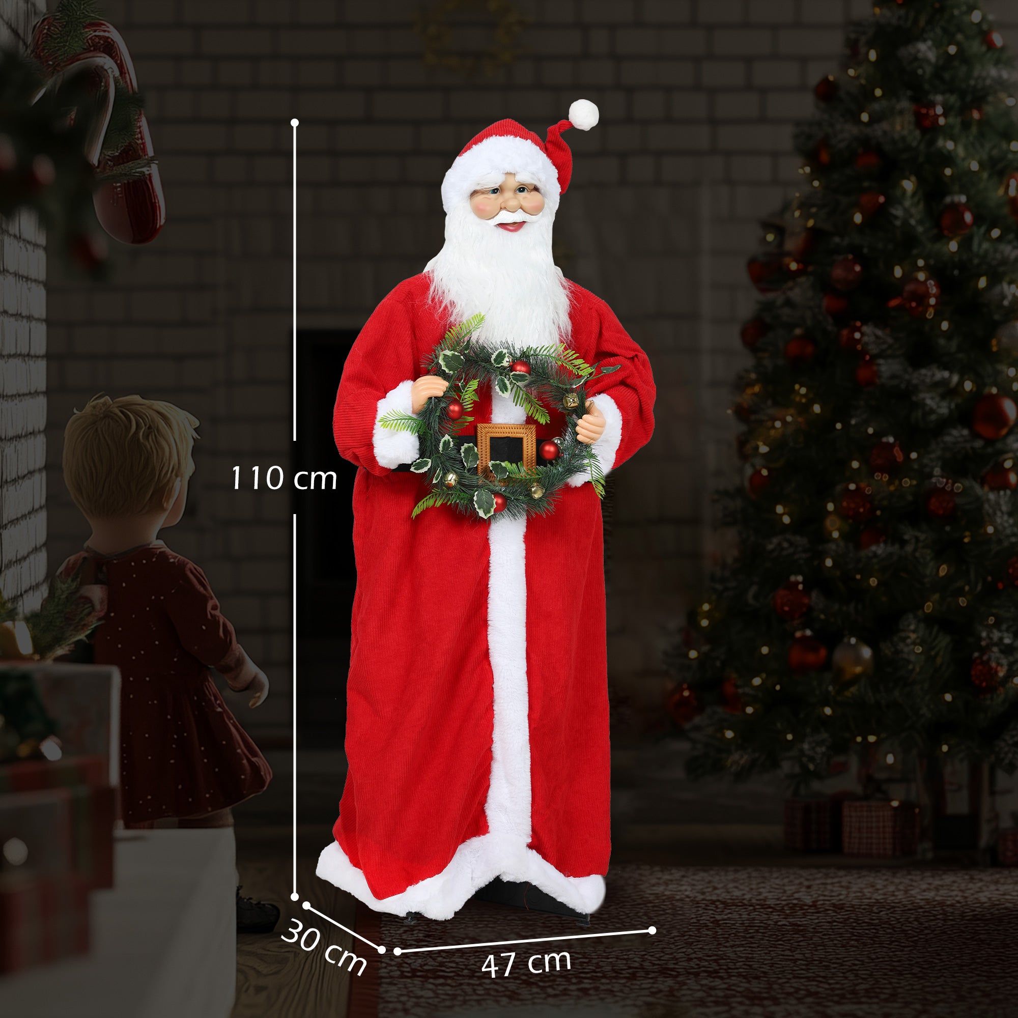 Figurine Père Noël 110cm, commande vocale, musique, bras articulés ...