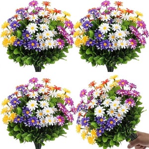 Fiori Artificiali Margherite Di Campo In Seta, Resistenti UV, 6 Steli Da 39 Cm, Colorati, Per Decorazione - 2