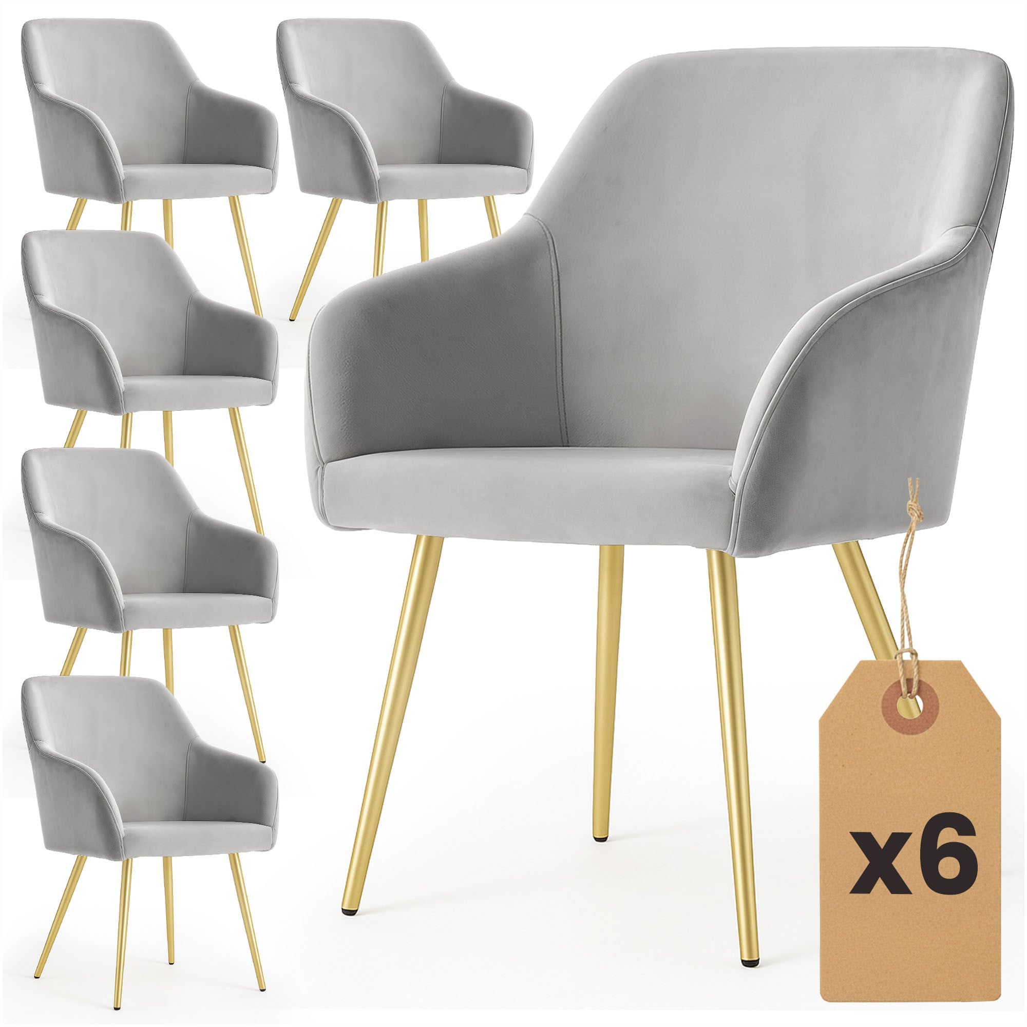 6x Welurowe krzesło tapicerowane gładkie Szare ESTELLE Złote nogi