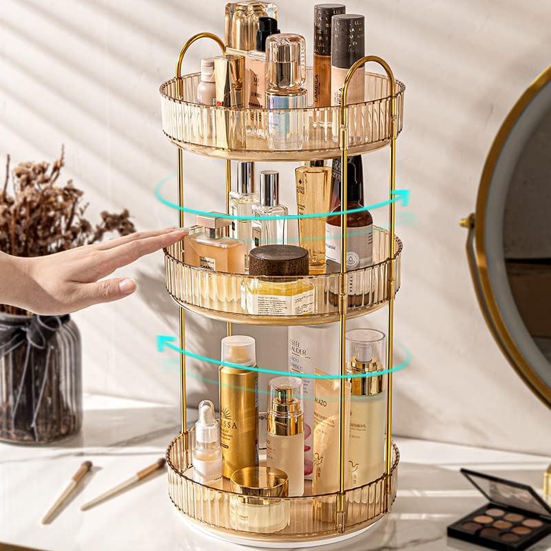 Organisateur Maquillage Rotatif, Rangement Maquillage Rotatif 360°,Organisateur de Parfum pour Commode de Salle de Bain (3 Couches, Ambre) - 3