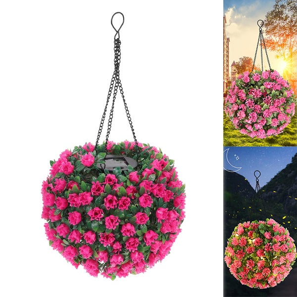 Autrucker  Bola De Topiario Artificial, Plantas Artificiales Colgantes, Luces Al Aire Libre, Decoraciones De Bolas Con Energía Solar (Rosa) Verdes/Rosa , Leroy Merlin