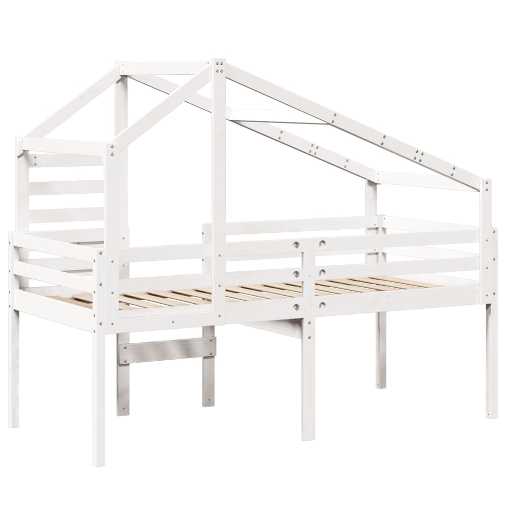 Lit haut avec toit blanc 75x190 cm bois de pin massif - 6