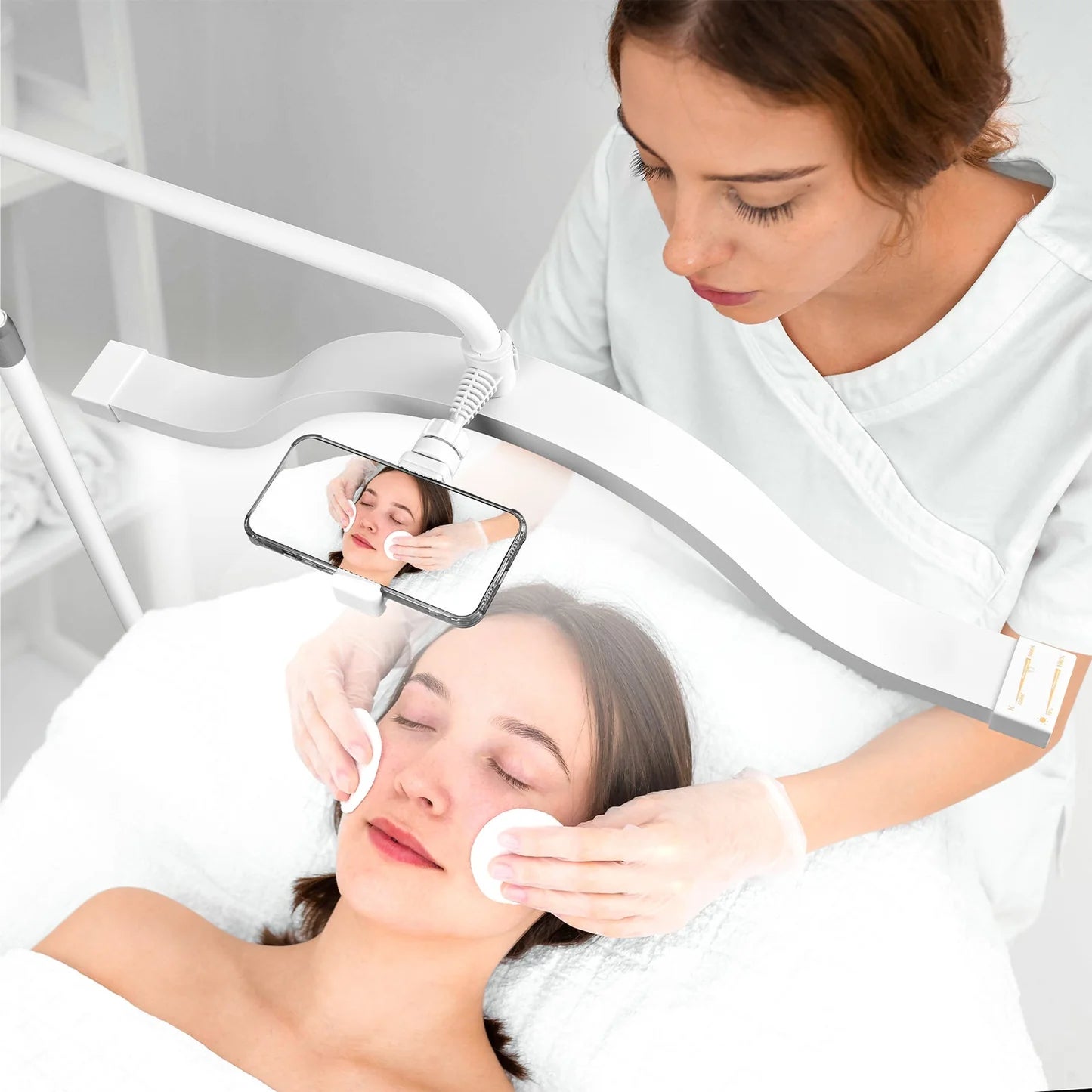 Lampadaire LED Professionnel 45W Pour Extensions De Cils & Tatouage - Réglable En Hauteur (140-180 Cm) Et Angle - Support Téléphone Inclus