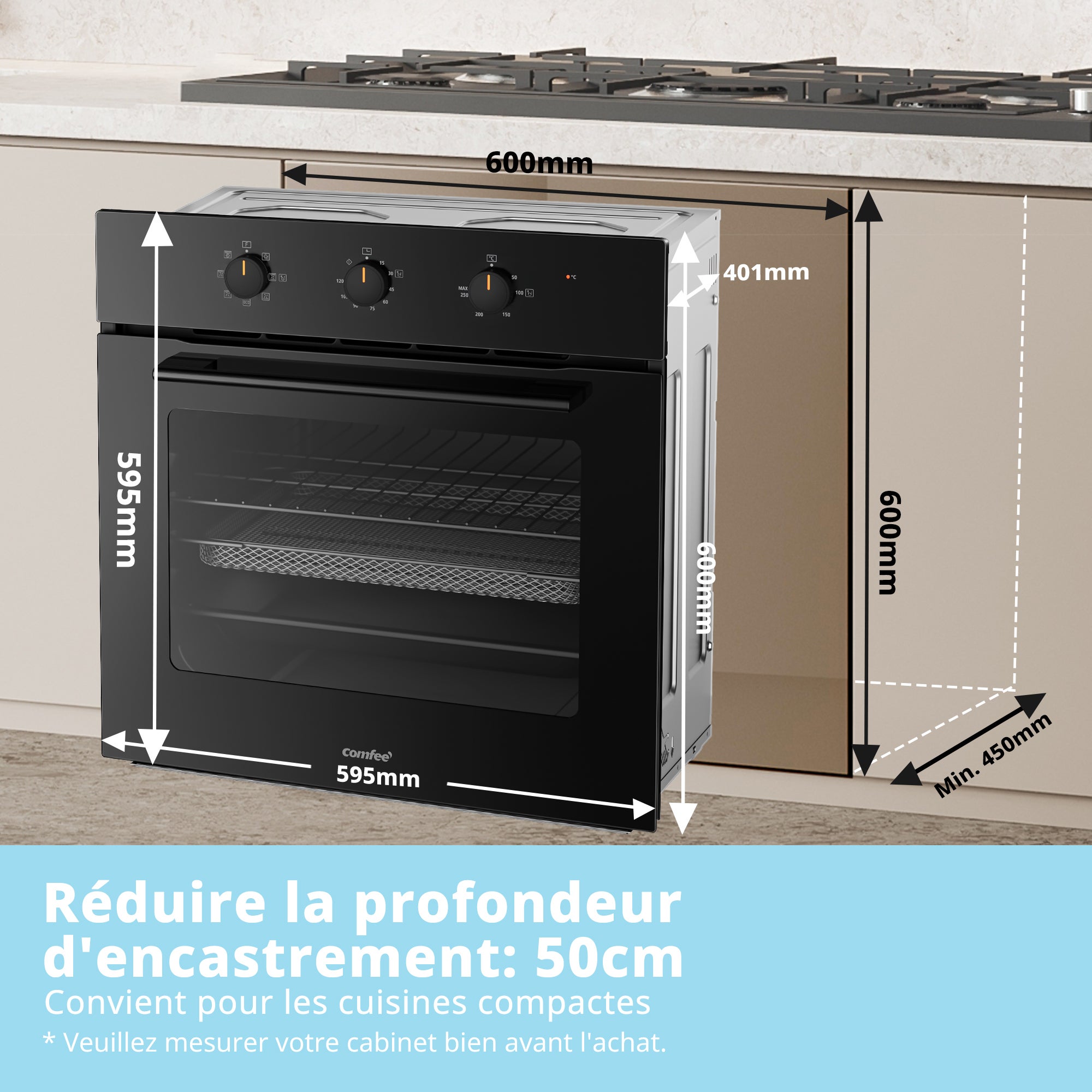 Four encastrable Friteuse à air chaud COMFEE CBO60M80M1-BK 60L Noir - 59,5 x 42,1 x 59,5 cm - Classe A - 5