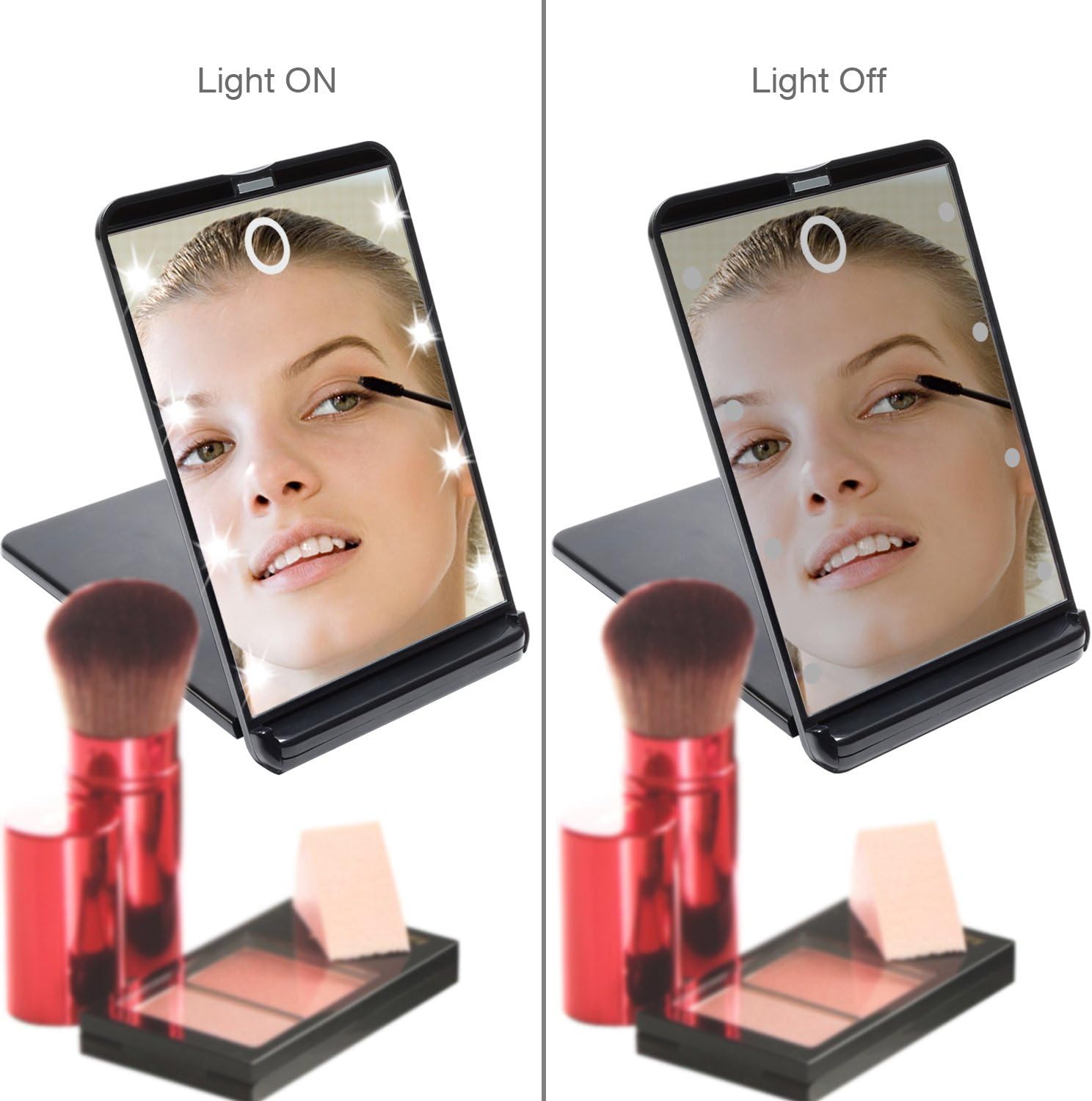 Miroir Maquillage Voyage Auxmir - Portable Léger 72 LED, 1500mAh USB Rechargeable, Pliable Avec 3 Couleurs Lumière Et Écran Tactile