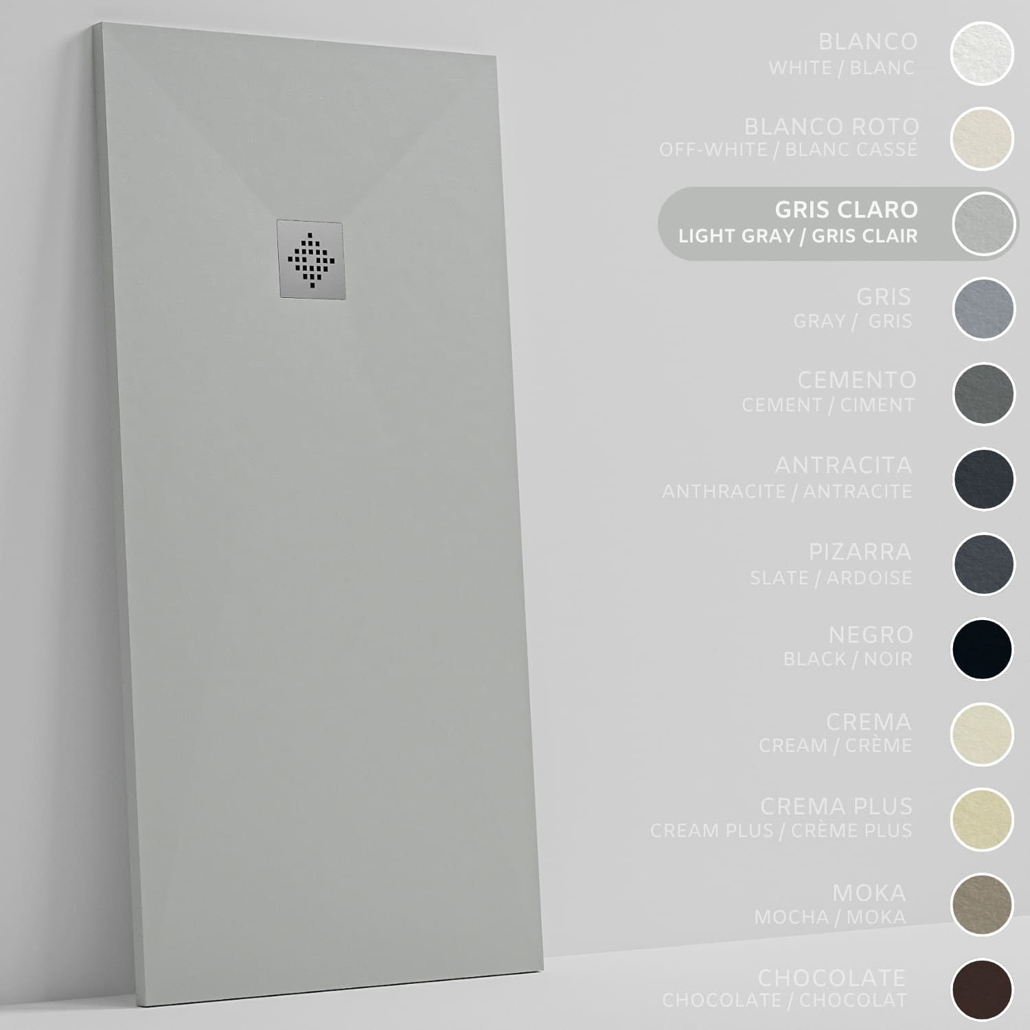 SOULHOME Brodzik prysznicowy– Żywica– Gel Coat– Gładka/Kamienna tekstura – Antypoślizgowy – Kolor jasnoszary – 160X70- Niski 3 cm– Standard