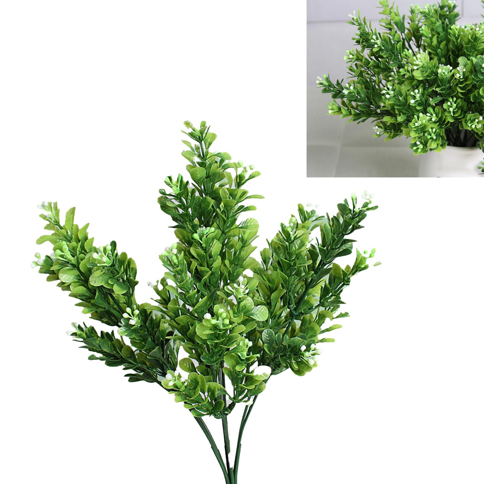 Fleurs artificielles plantes réalistes 7 branches en plastique décoratif fausses fleurs feuilles pour maison jardin balcon patio (blanc vert) - 7