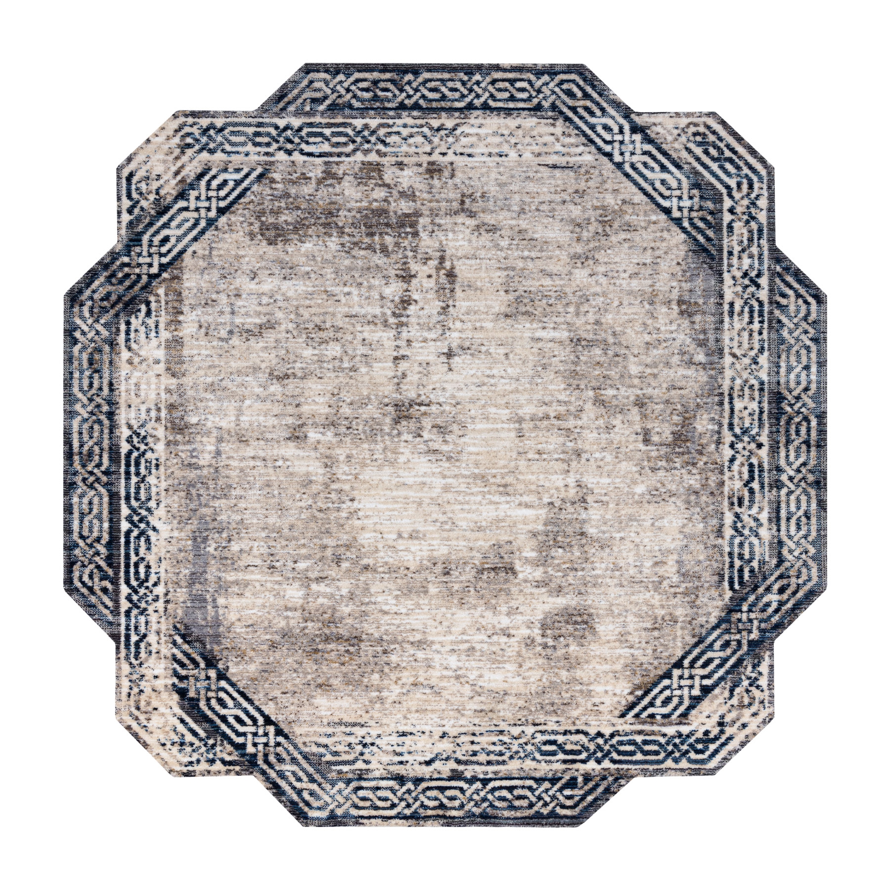 Dywan TINE 75425B Ramka, vintage - nowoczesny, nieregularny kształt szary / granat 195x195 cm