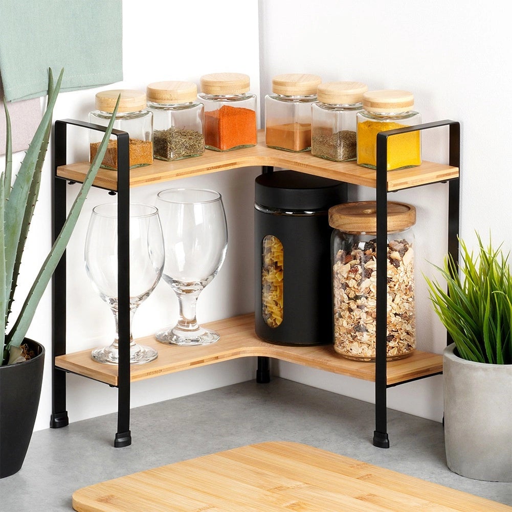 Estante de cocina esquinero de madera, 2 niveles, 29,5 x 29,5 x 33,5 cm - 3
