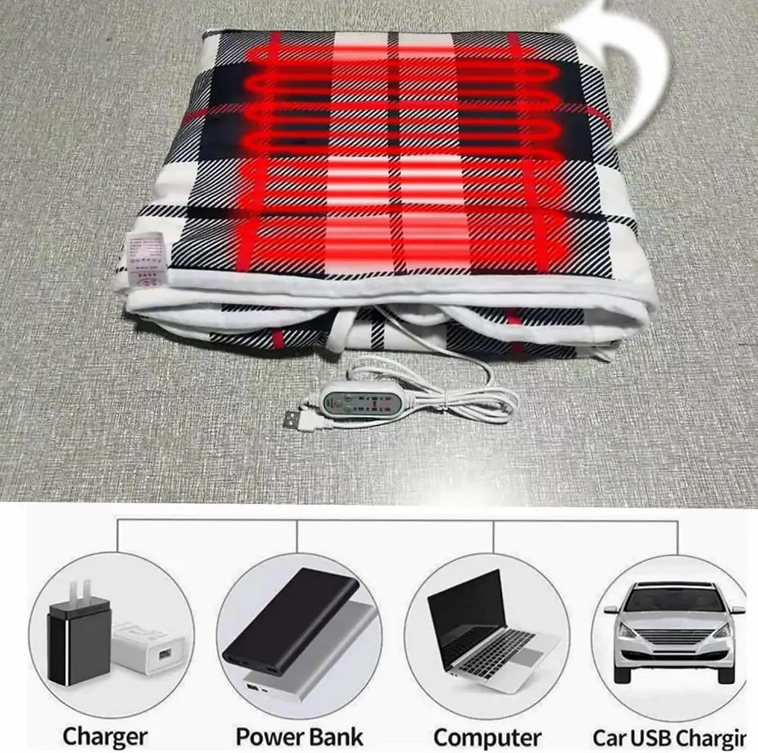 DAZZLEEX Coperta Riscaldata USB – Scialle Elettrico In Flanella Morbida, 100x70 Cm, Per Ufficio E Casa, Calore Costante 35-45°C, Lavabile, Grigio