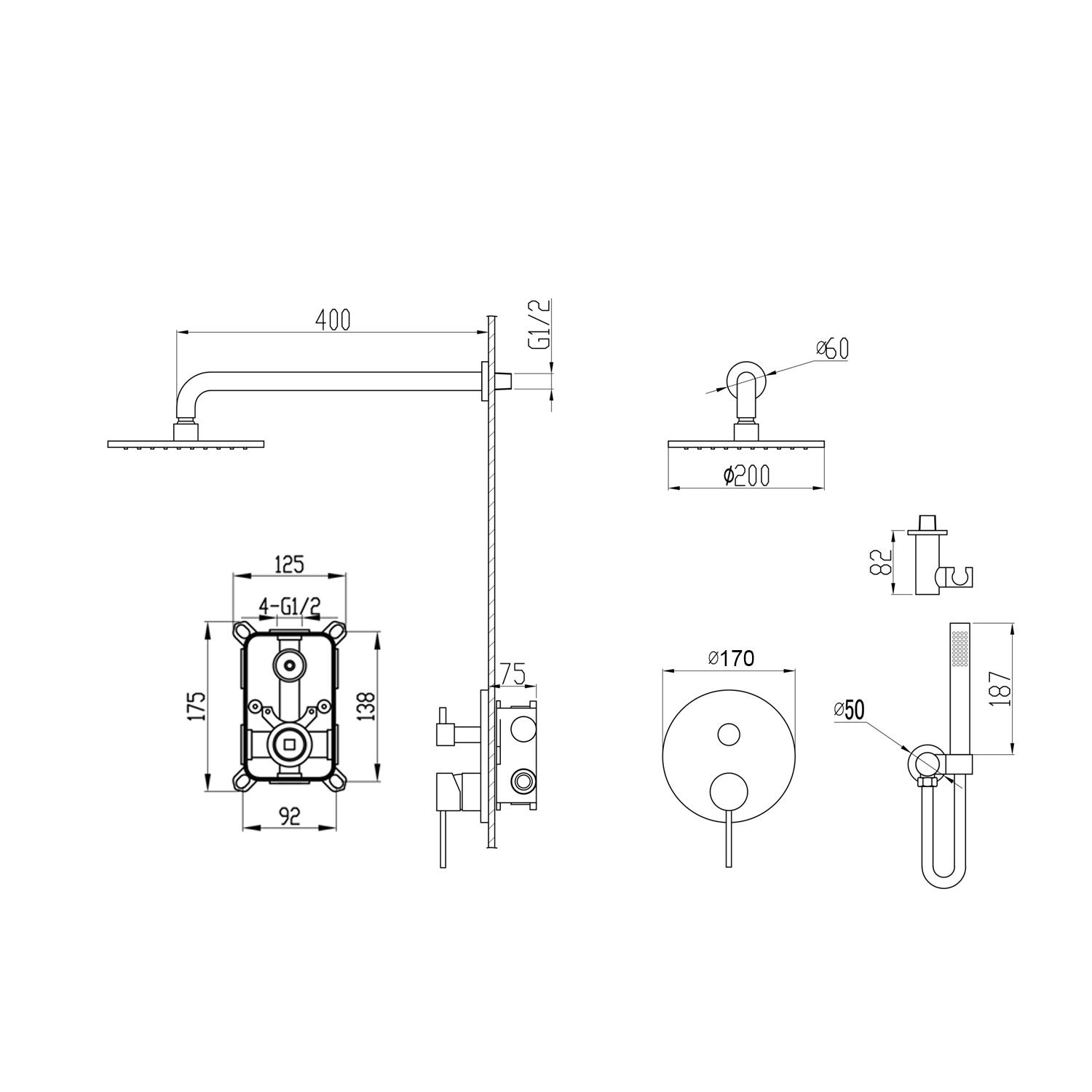 Composition mitigeur de douche encastrée Doré brossé - Corbeau - 7
