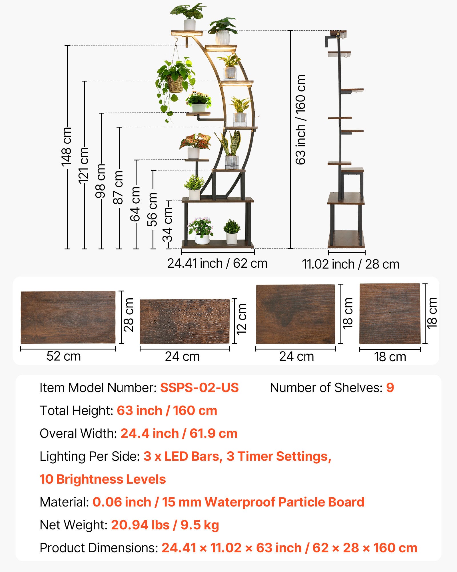 Support Plantes Intérieur VEVOR avec Lampe Croissance, 9 Niveaux, 160 cm, 3 Réglages Minuterie, 10 Niveaux Luminosité, Fleurs Incurvé pour Déco Salon - 7