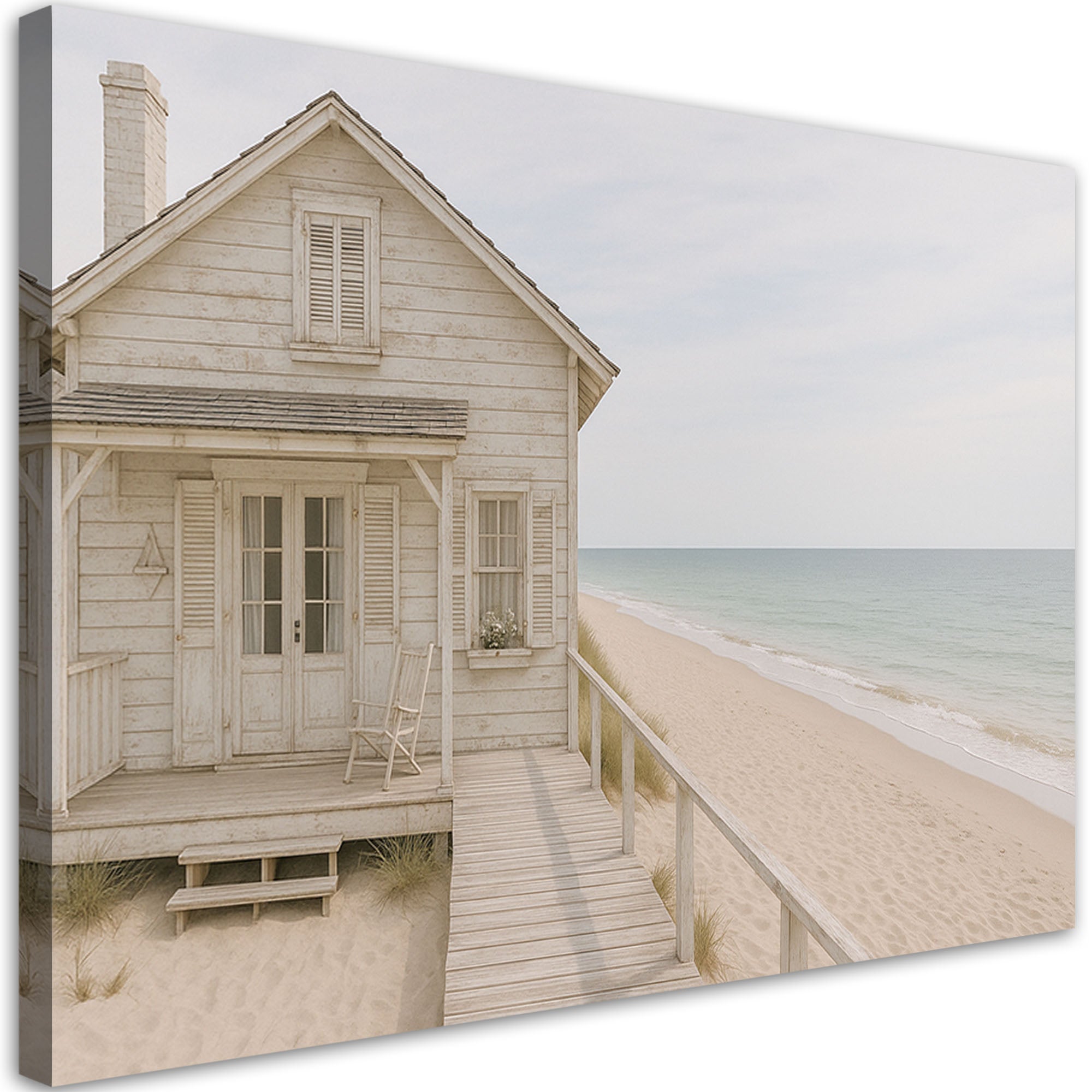 Obraz do salonu sypialni, Drewniany domek Plaża Shabby Chic 90x60