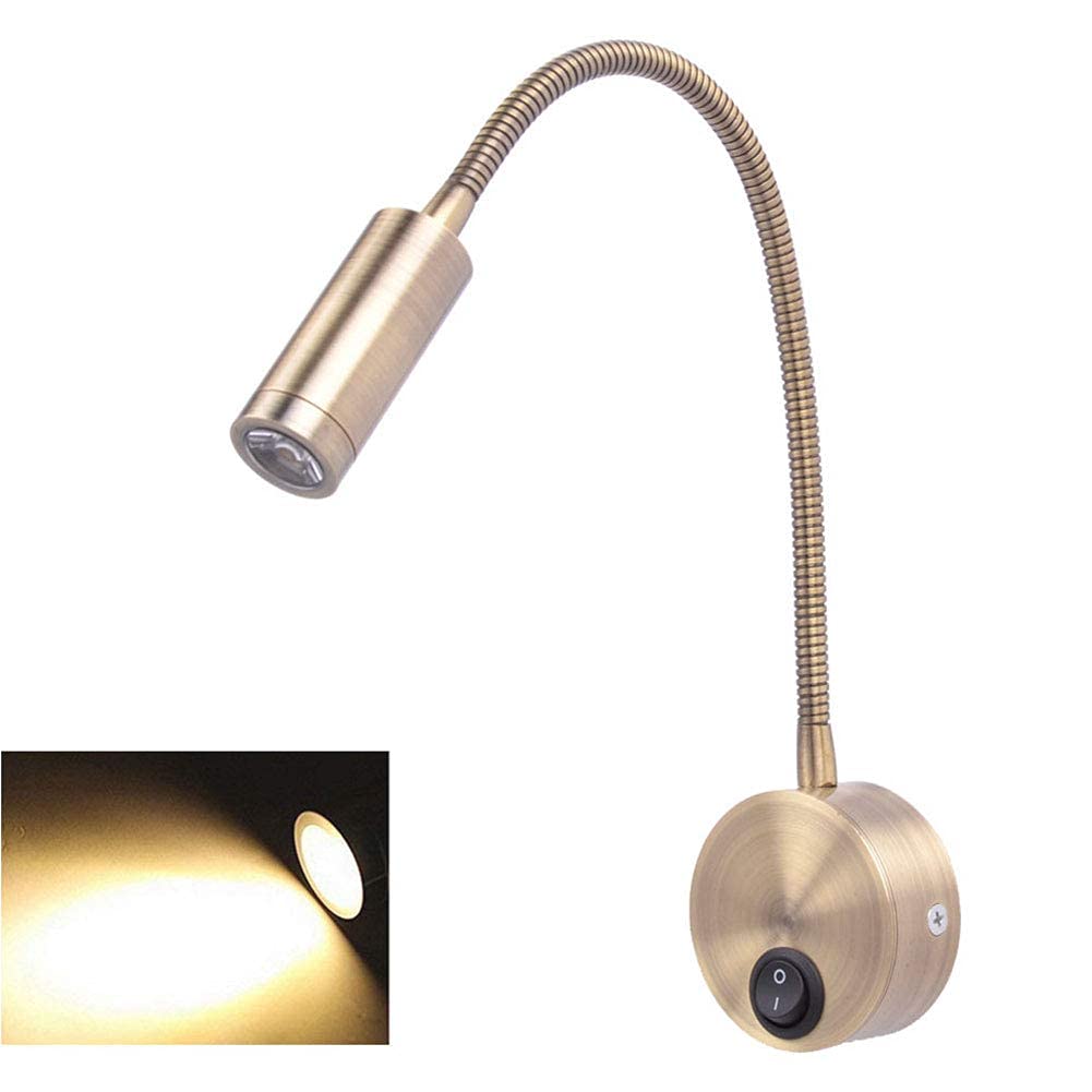 Minimalistyczna lampka do czytania LED do łóżka z włącznikiem, elastyczna lampa ścienna 3W, ciepłe światło, 3000K