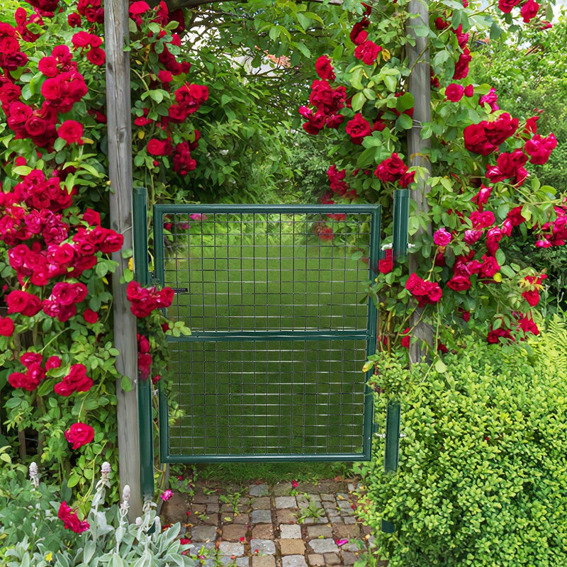 Portillon de jardin 125 x 100 cm avec serrure maille métallique - Vert - 2