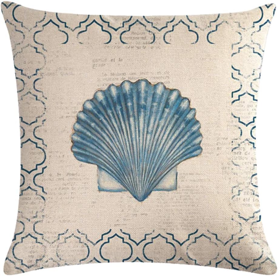 Lot de 4 housses de coussin décoratives océan, style vintage en coton et lin, 45 x 45 cm, avec motif plage, étoiles de mer et coquillages - 4