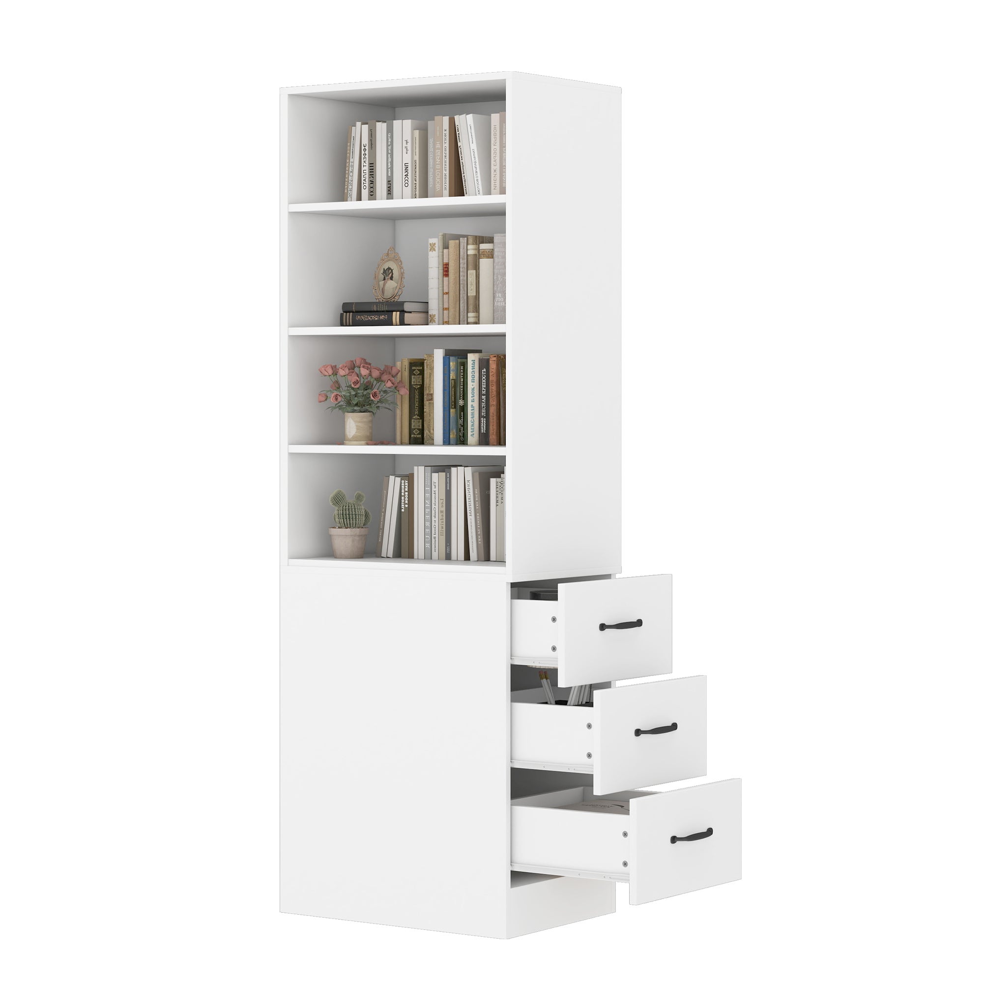 Estante extra estreita com 3 gavetas e 4 prateleiras ajustáveis - 60 x 38 x 180 cm - Aglomerado - Branco - 8