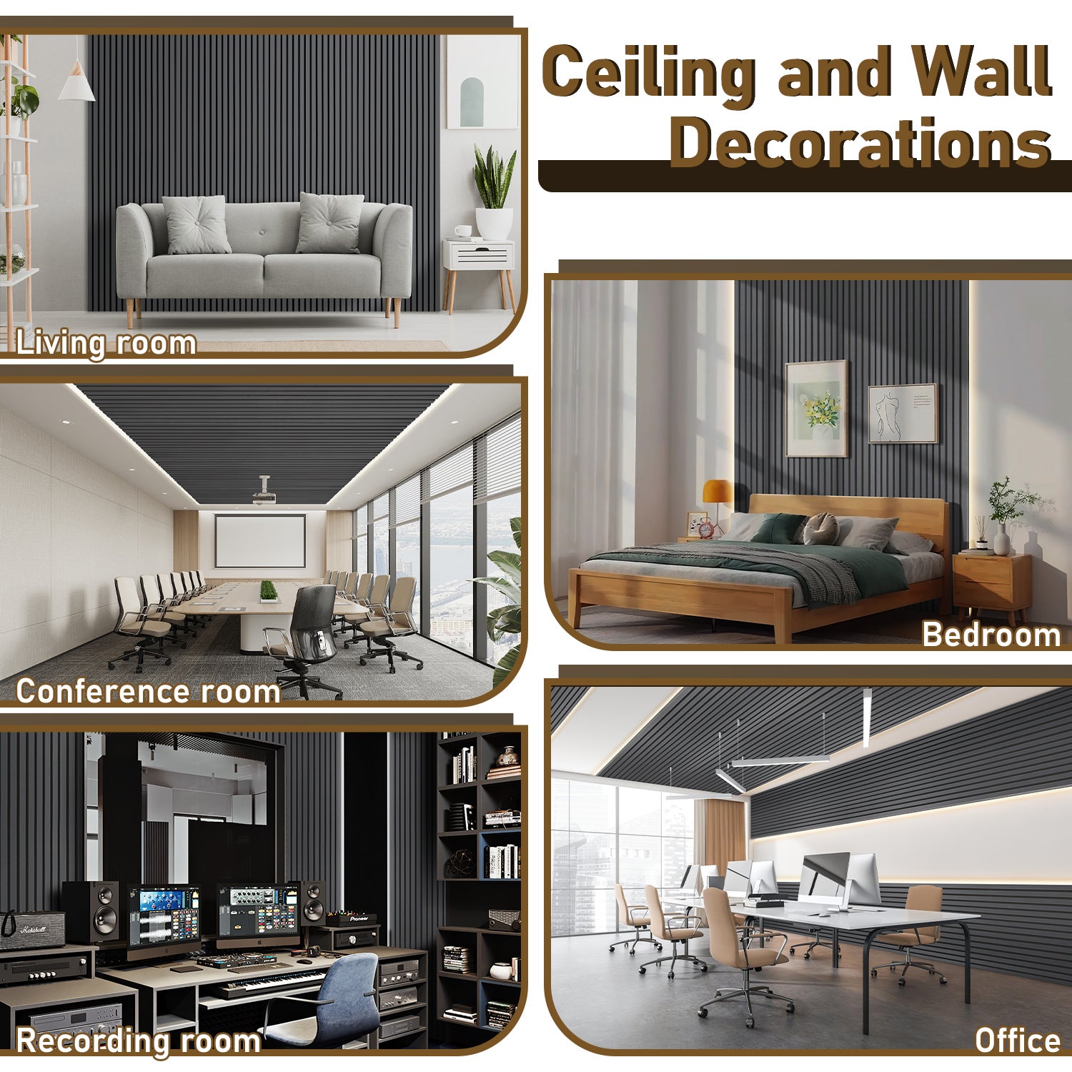 Lote de 2 Paneles Acústicos para Pared MDF de Madera 120x60x2.1cm - Panel MDF Chapa de Madera Gris - 6