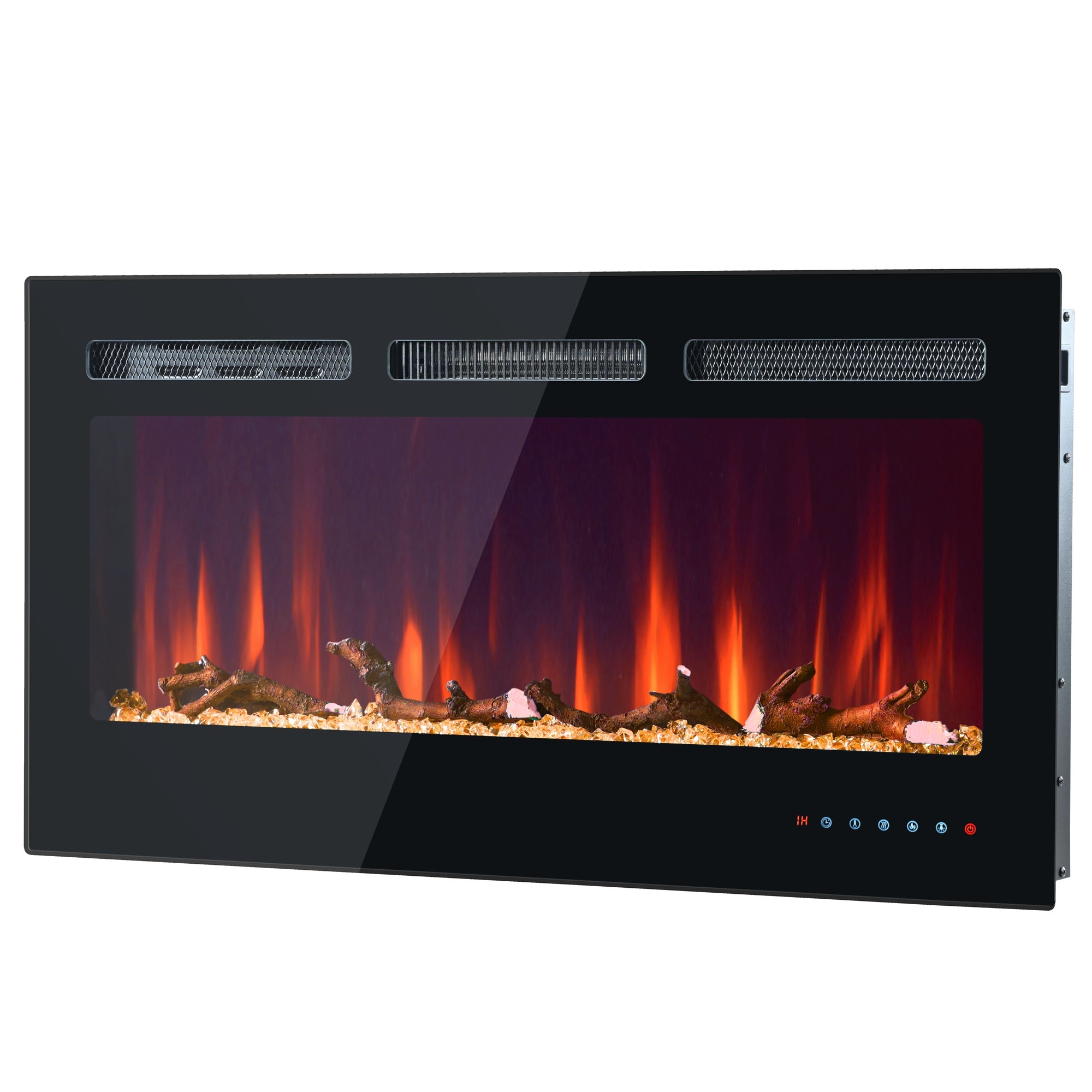 Cheminée électrique murale et encastrable - Télécommande et écran tactile 900/1800 W - 106,5 x 46,5 x 12 cm - 12 couleurs - Noir - 3