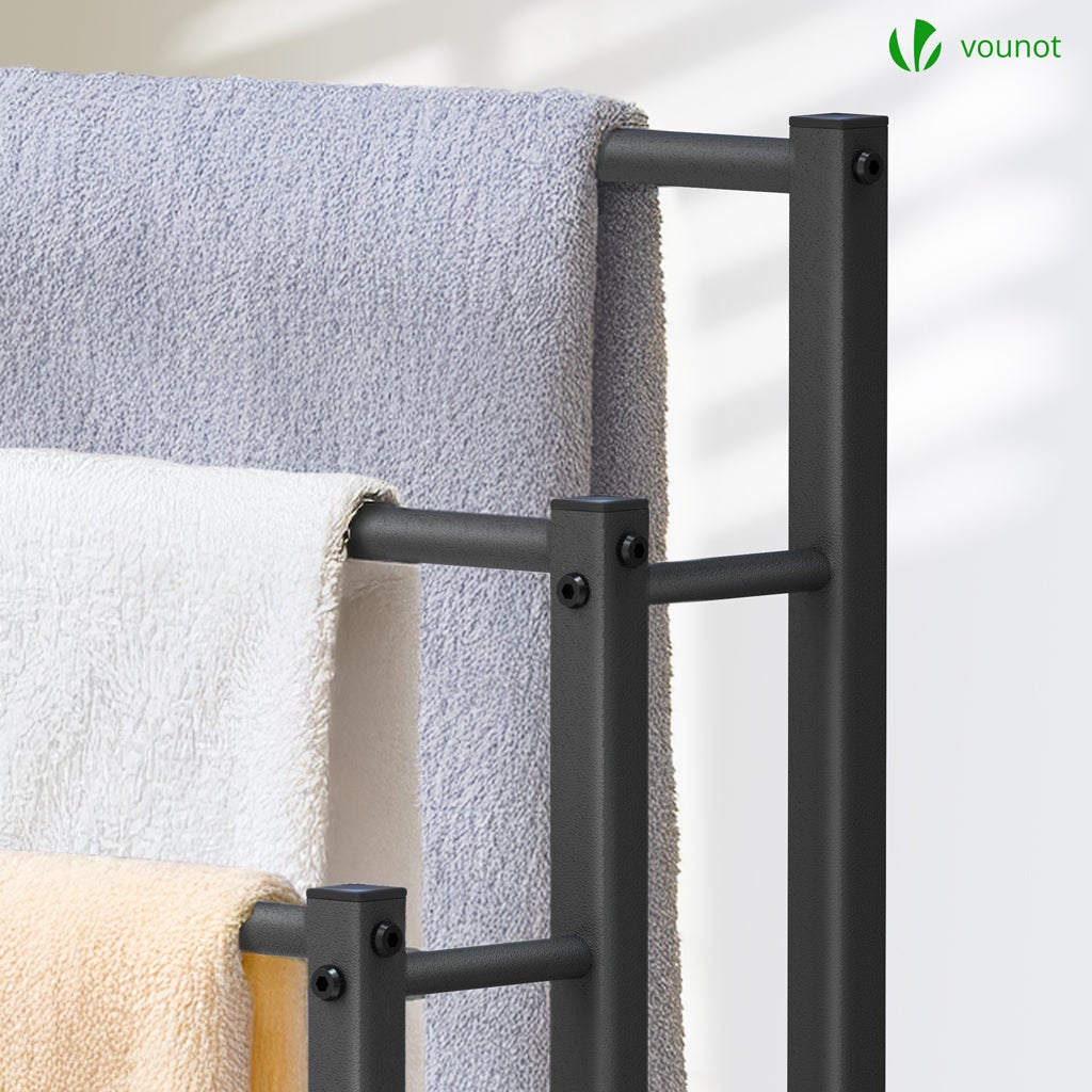 VOUNOT® Porta Asciugamani Bagno da Terra, Portasciugamani Autoportante in Metallo con 3 Bracci, Organizzatore per Bagno, 45x22x86 cm, Nero - 6