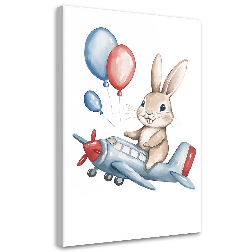 Obraz do pokoju dziecka, Królik w samolocie z balonikami 70x100