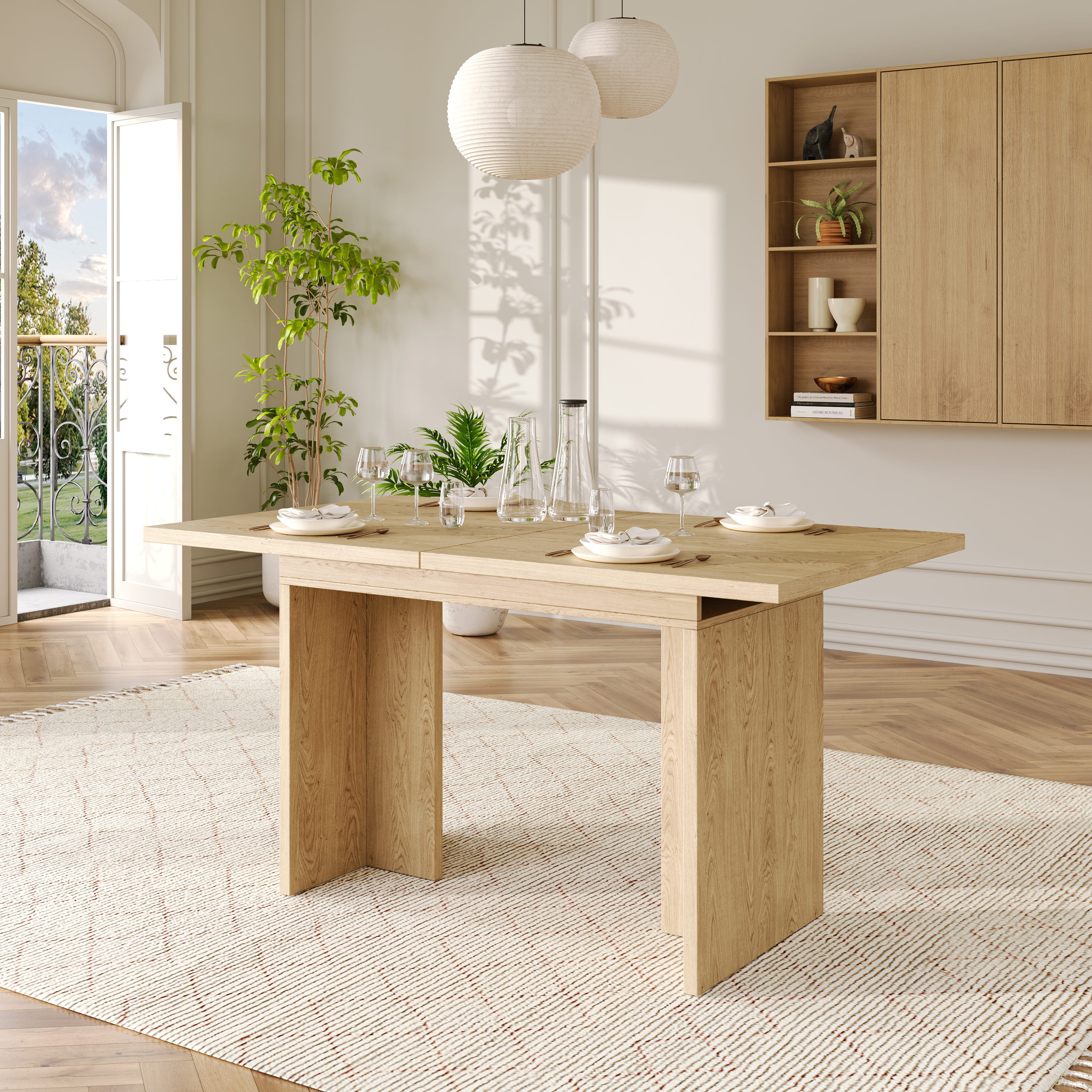 Table à manger extensible 6 à 8 couverts - 140/180 x 80 x 75 cm - MDF - Chêne - 3