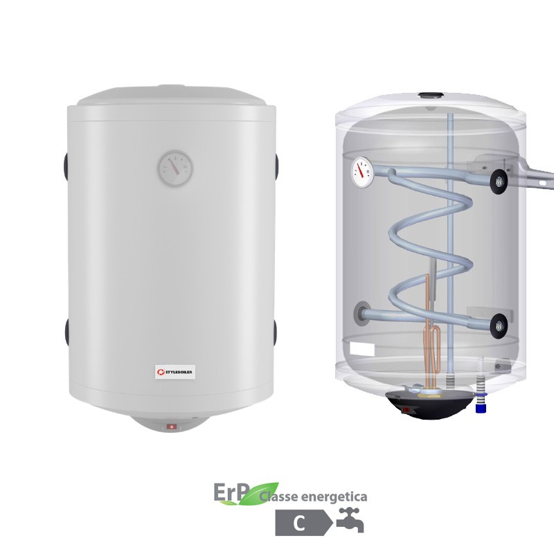 Bojler z wężownicą 80 l, wejście uniwersalne prawy/lewy, z grzałką, 742x476 mm, Styleboiler