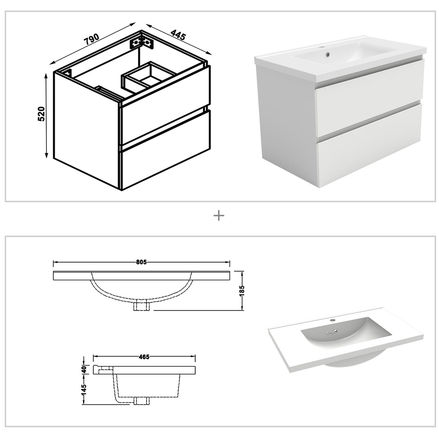 Ensemble meubles Salle de Bain 80cm vasque + colonne + miroir lumineux Blanc - OCEAN - 4