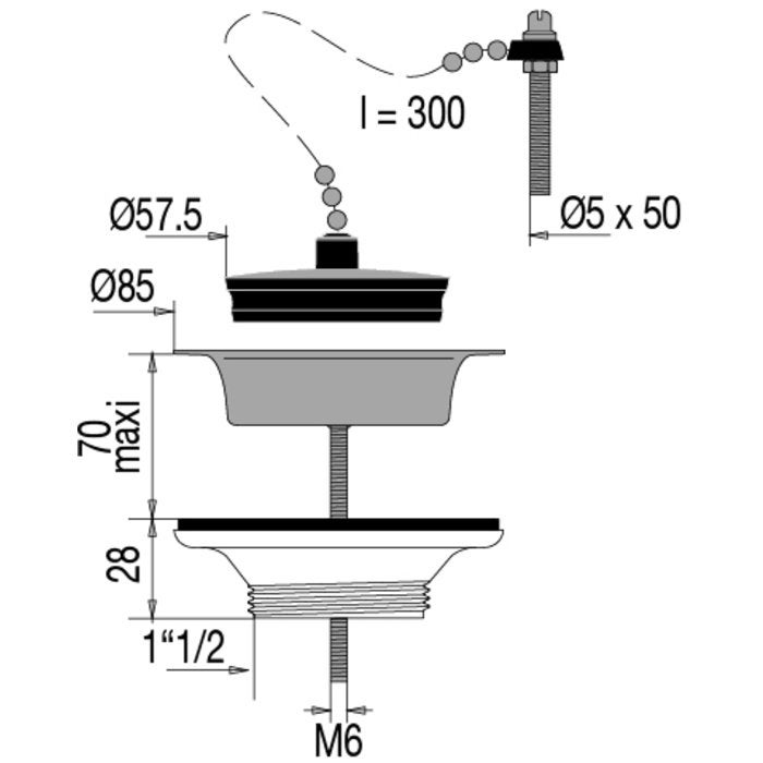 Bonde plastique pour évier grès, Diamètre 60 mm - Valentin - 2
