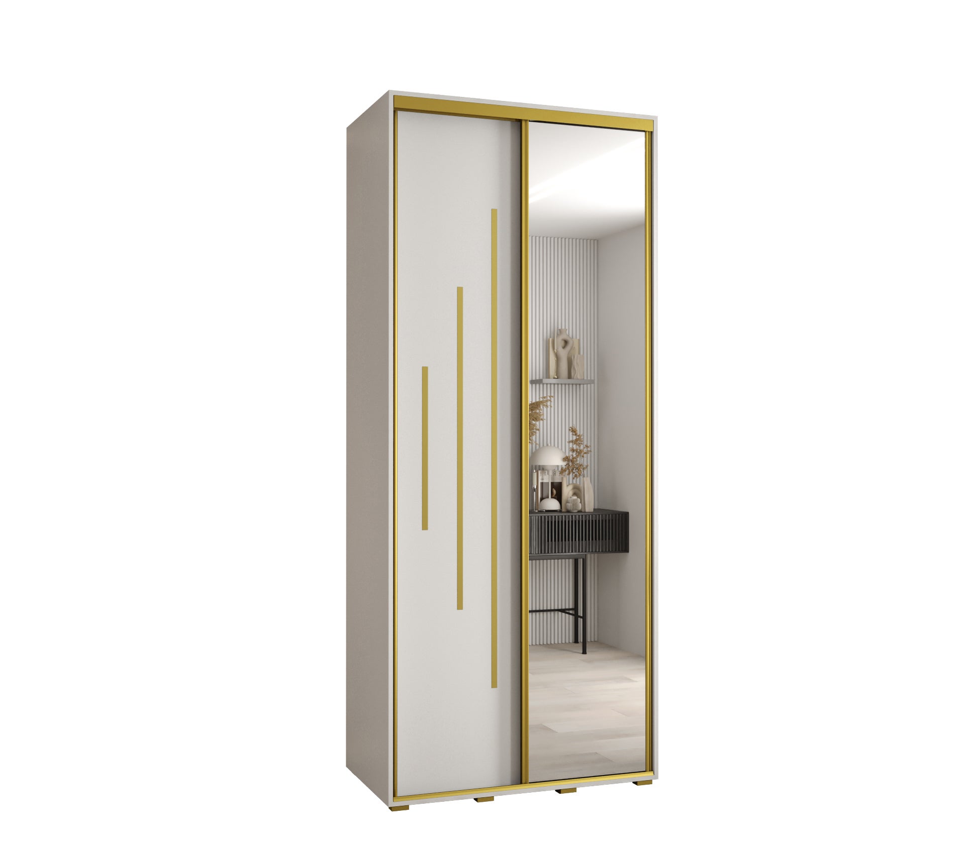 Szafa przesuwna z lustrem wysoka Davos 13 100 x 45 x 235,2 cm biały + biały + u. złoty - Abiks Meble