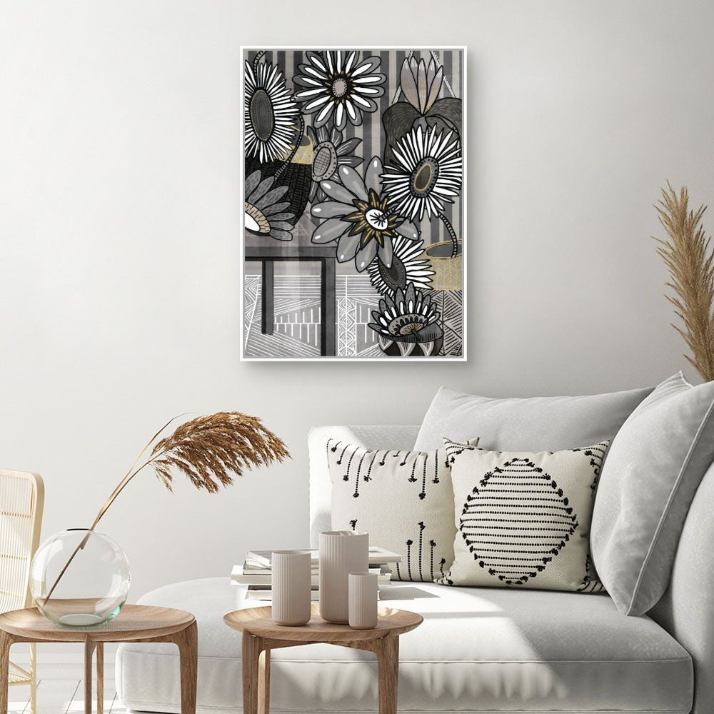 Toile encadrée Fleurs abstraites / 60x90cm / Cadre Blanc / Fabriqué en France / Déco murale / DADA ART - 2