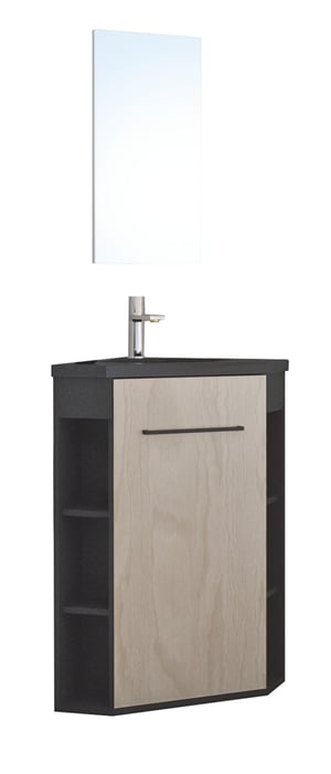 ONDEE ZEN - Meuble à poser NOVA - version angle - Noir - mélaminé - Livré en kit - miroir