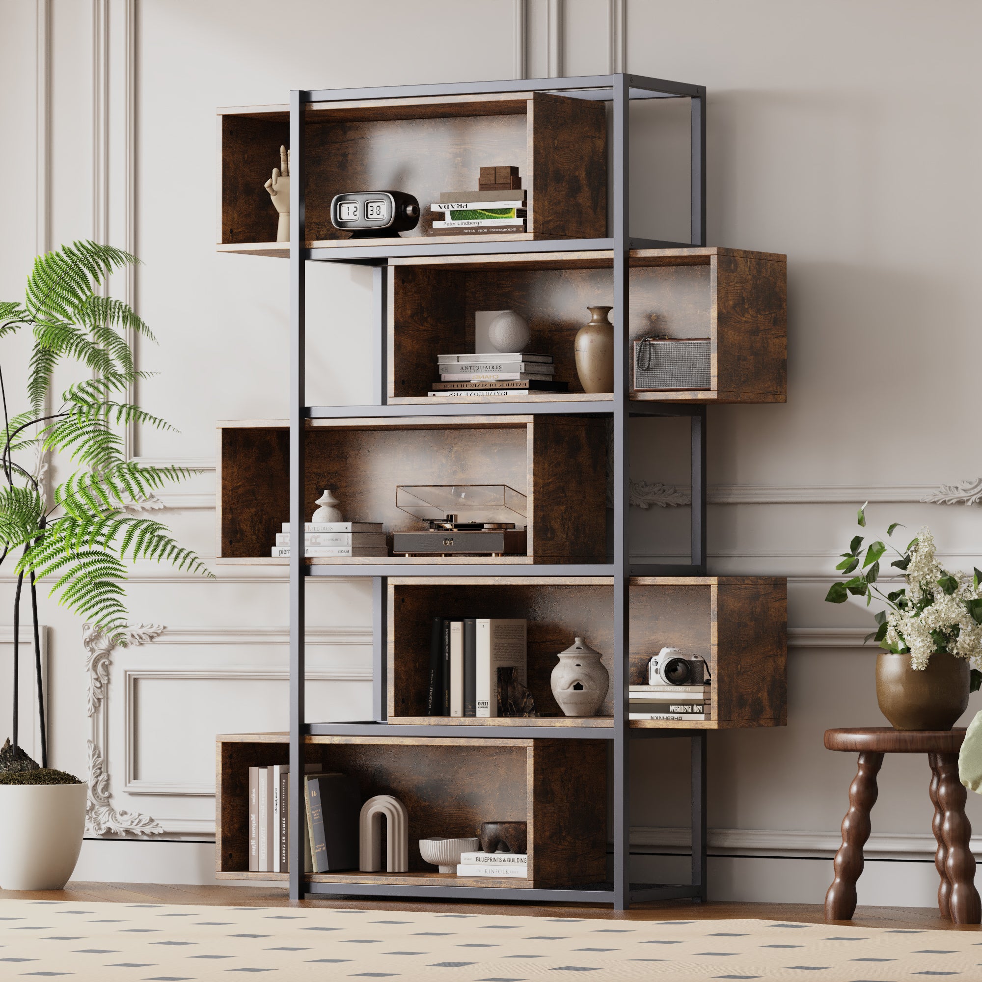 Bibliothèque de rangement 121 × 35 × 176 cm avec 5 étagères et ...