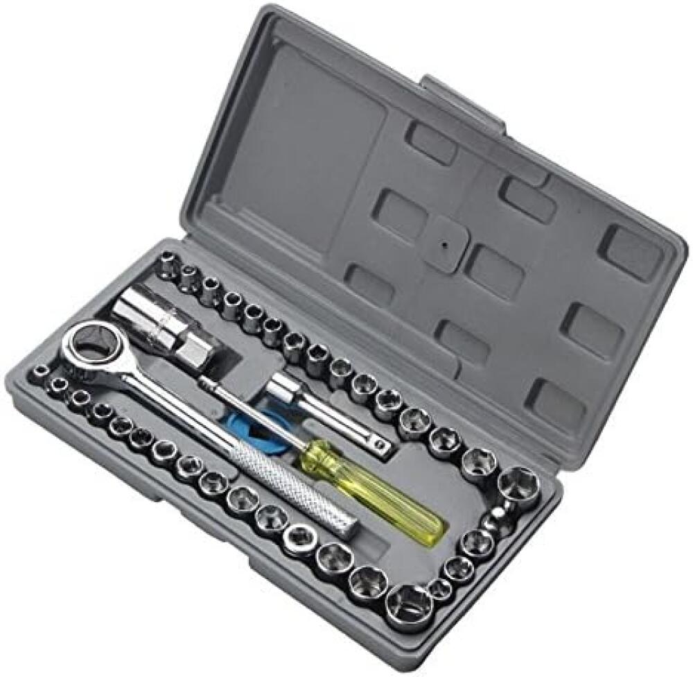 (z etui) Zestaw 40 kluczy nasadowych 1/2", 1/4", 3/8", rękojeść z grzechotką dwukierunkową