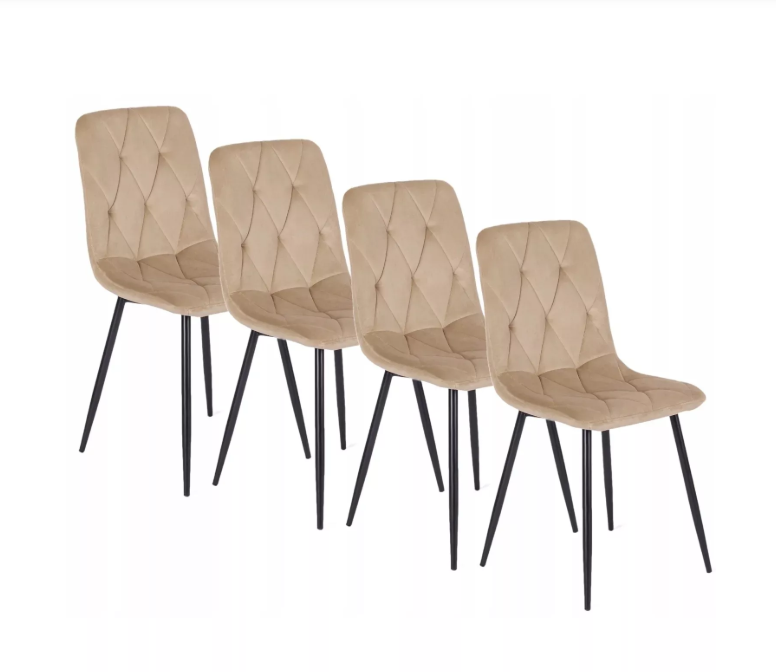 Zestaw Krzesło Tapicerowane Welurowe Kuchenne Beżowe Do Jadalni ROBIN 4x