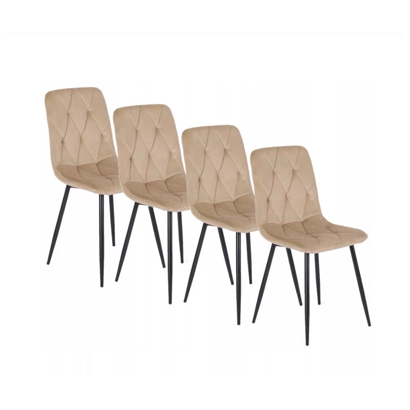 Zestaw Krzesło Tapicerowane Welurowe Kuchenne Beżowe Do Jadalni ROBIN 4x