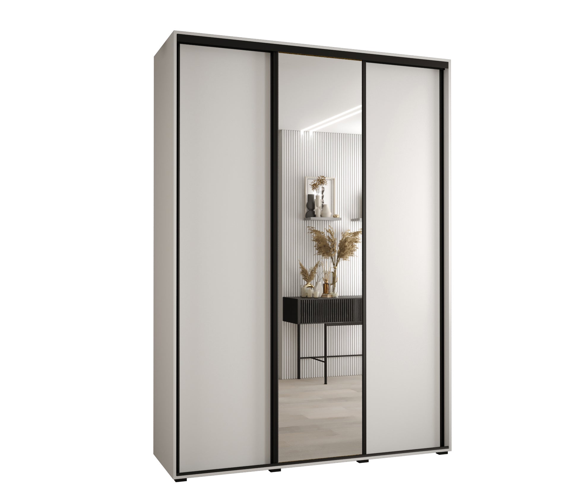 Szafa przesuwna z lustrem wysoka Davos 3 180 x 60 x 235,2 cm biały + biały + u. czarny - Abiks Meble