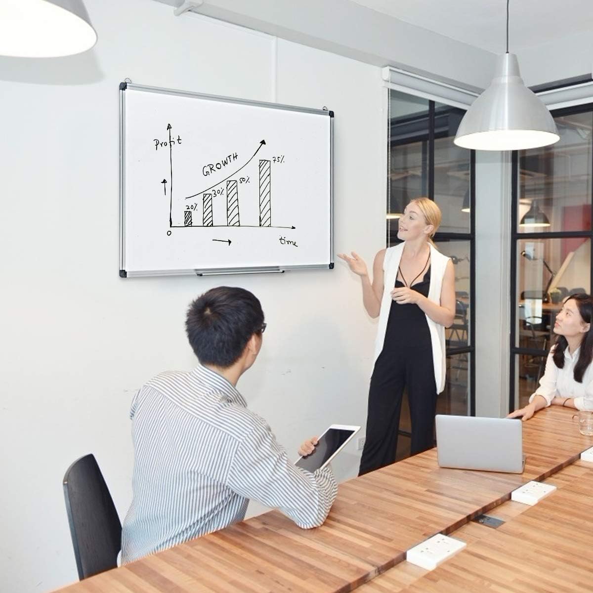 Tableau Blanc Effaçable Surface Magnétique avec Cadre ,3 Stylos et Effaçable à Sec 90*60CM - 5
