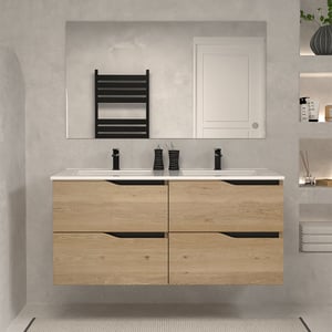 Meuble de salle de bain 120cm double vasque - 4 tiroirs - madera miel (bois clair) - LUNA