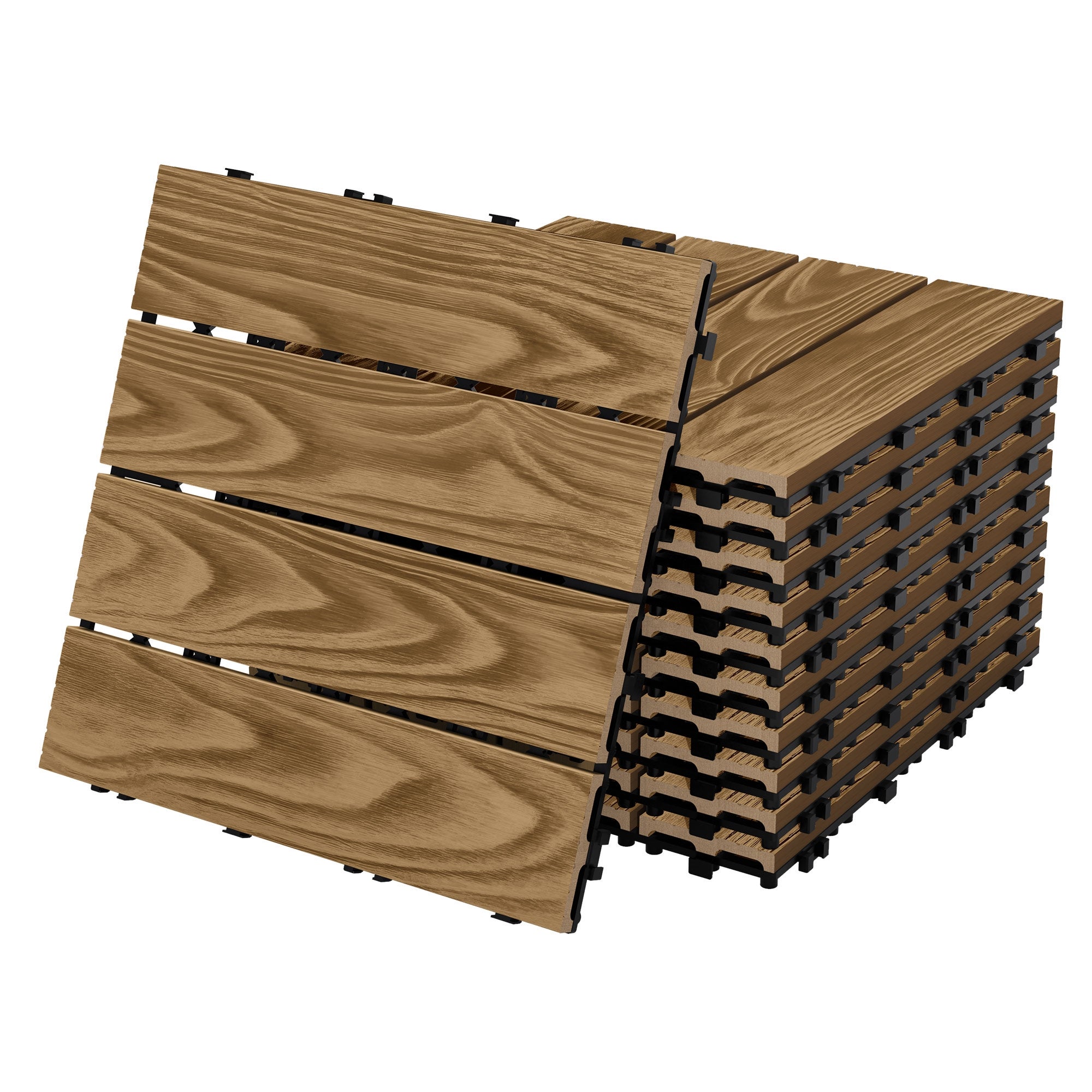 ECD Germany plytki tarasowe wpc 30x30 cm 22 sztuk 2m² kwadratowy teak panele podłogowe klik odpływ wodny balkon taras ogród patio weranda