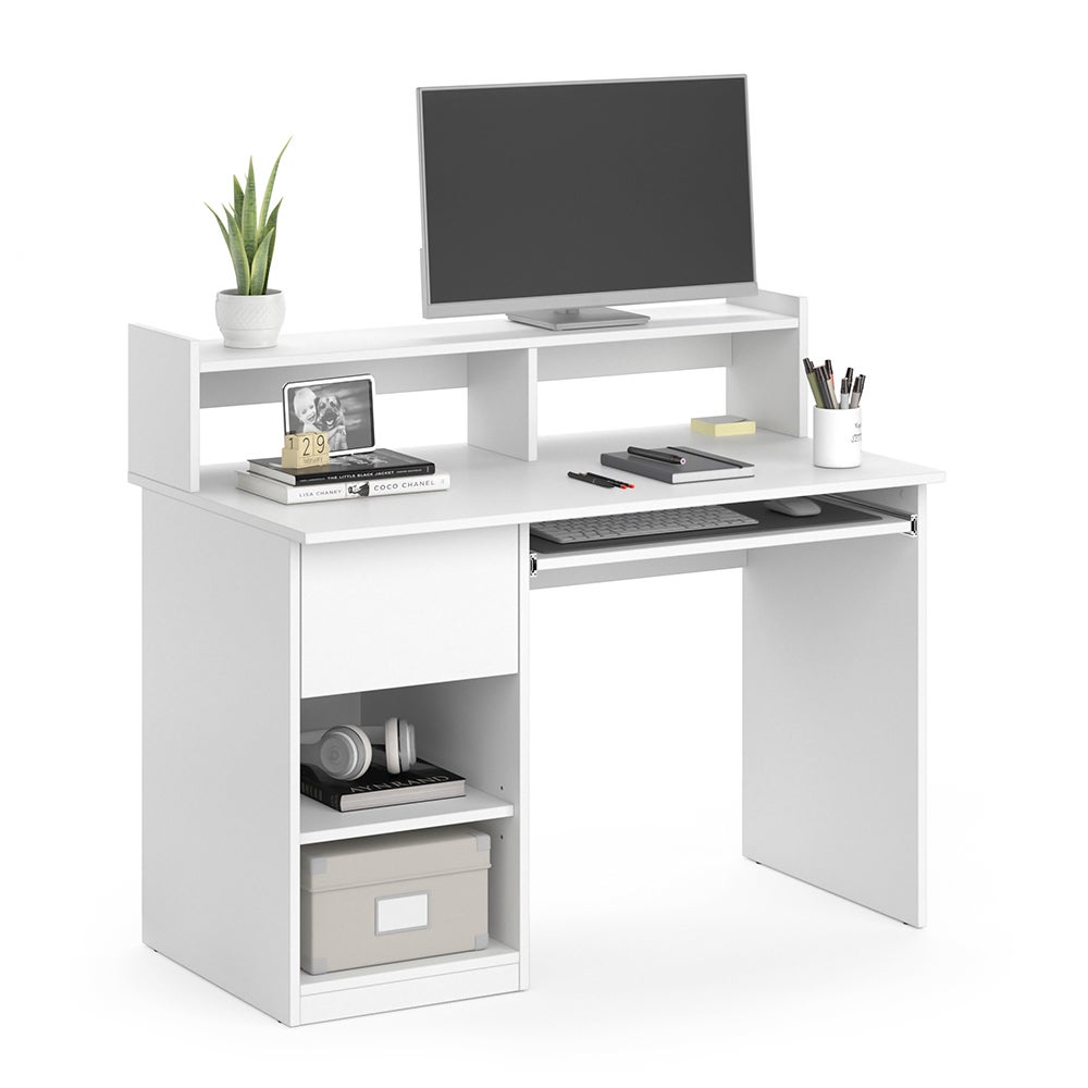 Scrivania 160x60 Cm In Legno Bianco E Rovere Con Cassettiera Integrata Lenox 1